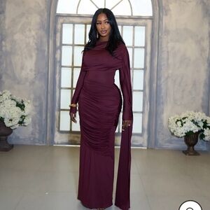 Long sleeve plum floor length dress
